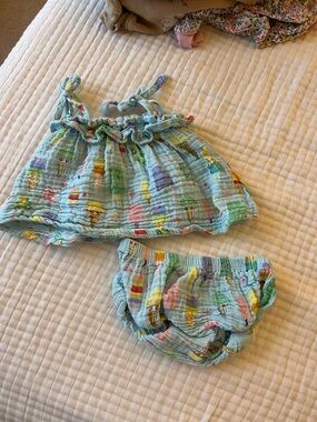 Angel Dear Light Blue Ice Cream Print Tank Top & Bloomers Set